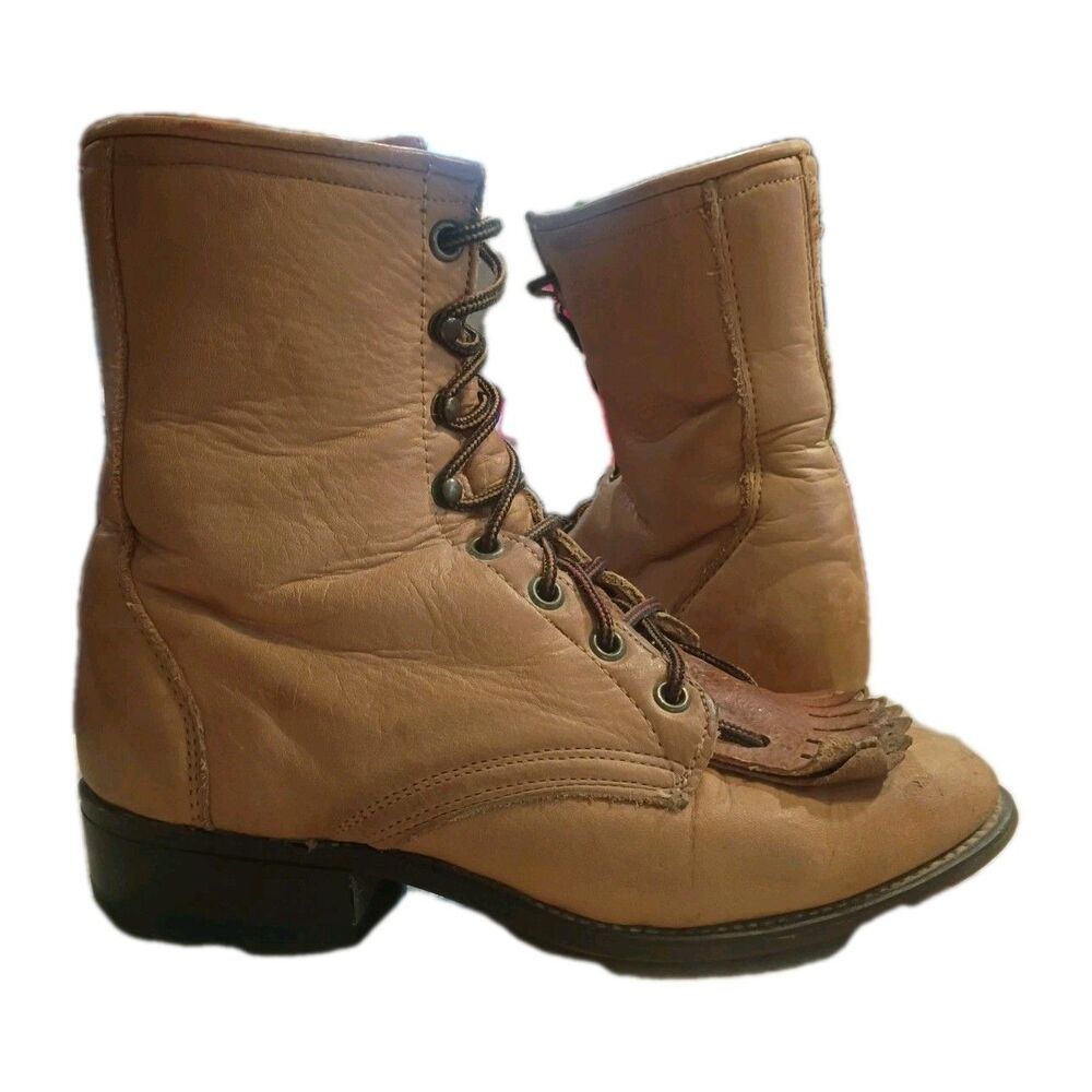 LAREDO Brown Leather Kiltie Tassel Lace Up Western Boots USA Women's 7M